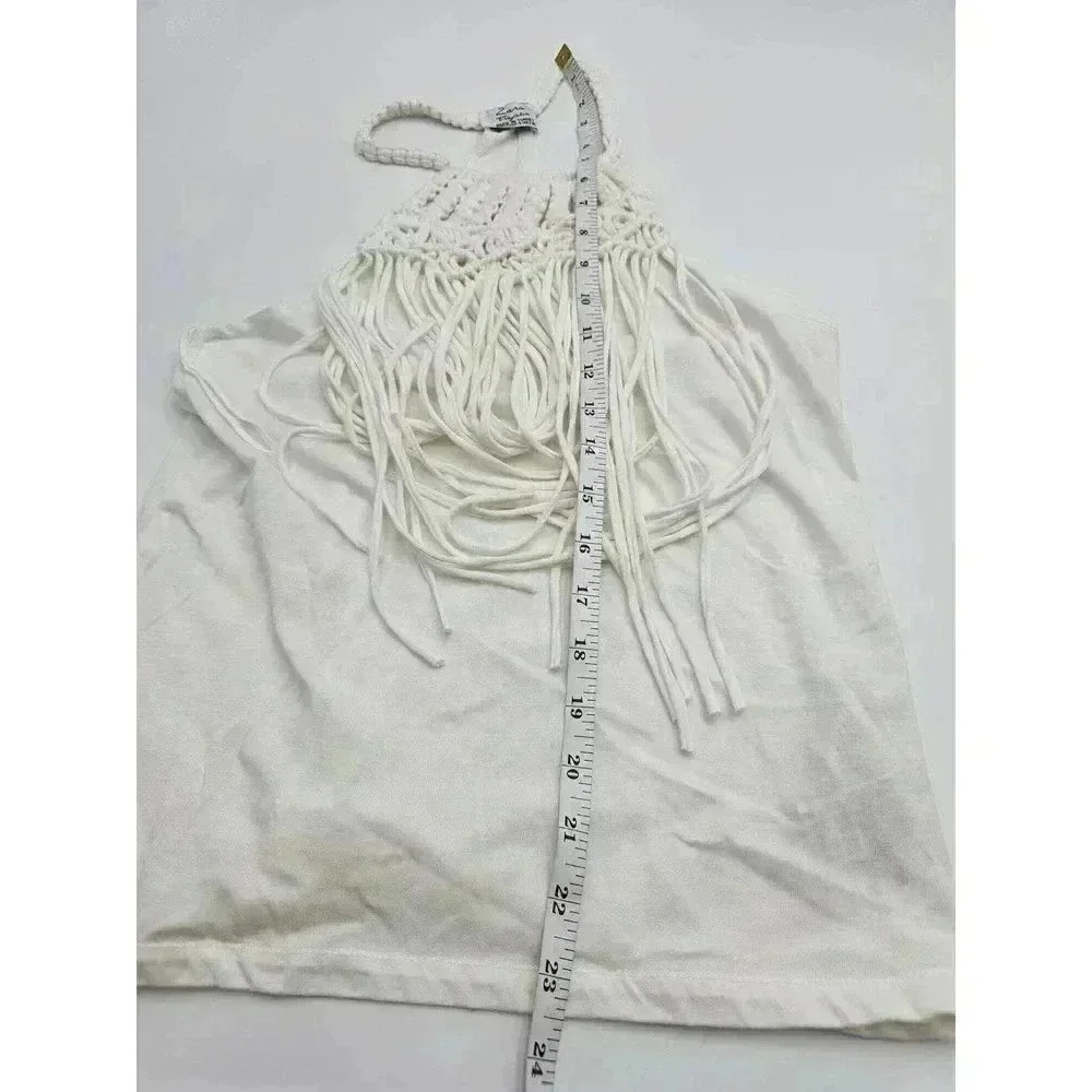 Zara Trafaluc Women's Size S White Fringe Tank - Picture 3 of 6
